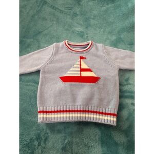 Infinite Styles Toddler Blue Sailboat Knit Sweater Nautical Crew Neck 12-18M